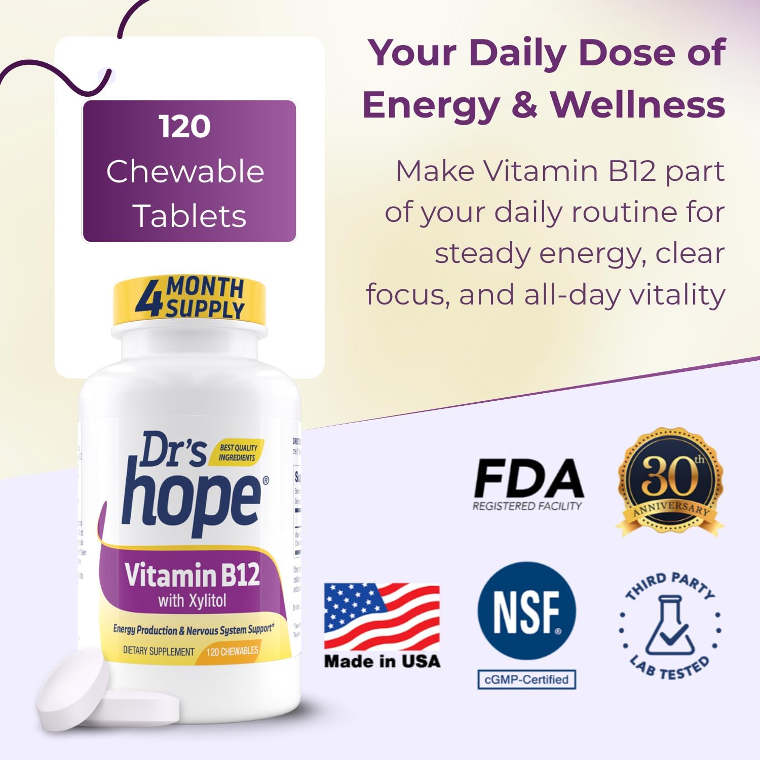 Dr’s Hope Vitamina B12 1000 mcg - 120 Comprimidos Masticables