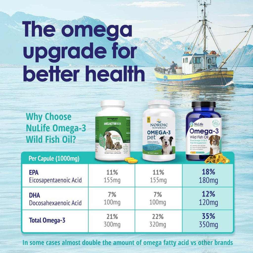 Pure Omega 3 Fish Oil for Dogs – Aceite de Pescado Salvaje de Islandia, 180 Cápsulas (1000 mg)