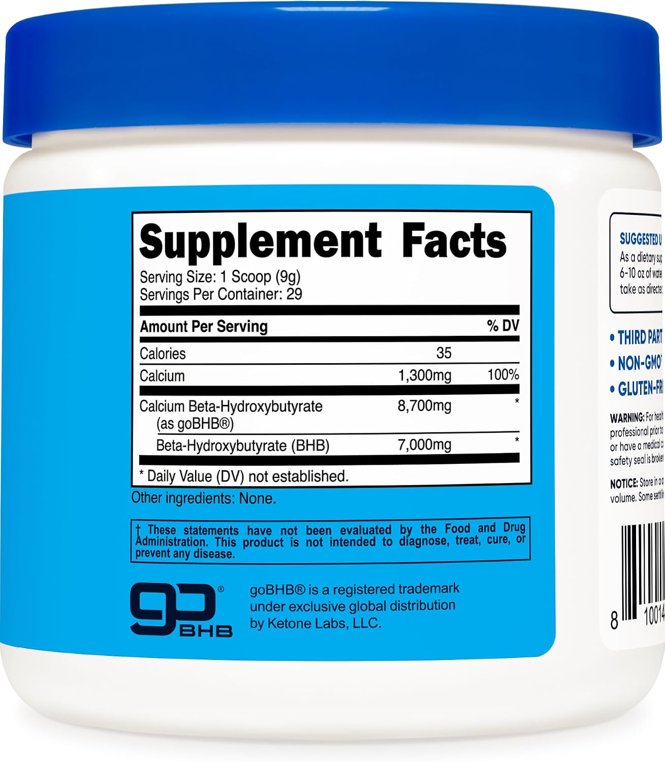 Nutricost Calcium BHB 250g sin Sabor – Sal de Cetonas de Calcio – No-GMO, Sin Gluten