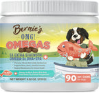 Bernie's OMG! Omegas Masticables para Perros - 5X Extra Potencia DHA+EPA, Aceite de Pescado, Piel y Pelaje Saludables, Alivio de Alergias, Suplemento para Articulaciones (Sabor a Cerdo)