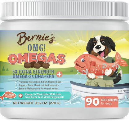 Bernie's OMG! Omegas Masticables para Perros – Piel y pelaje saludables: El EPA y el DHA contribuyen a una barrera – Image 9
