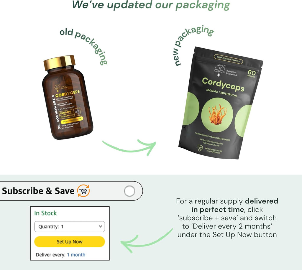 Dr Sosnowski's BioActive Cordyceps Mushroom Capsules - Extracto de Cordyceps 1000mg (120 Cápsulas)
