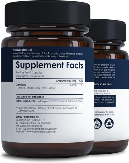 Cápsulas de Damiana 1000 mg | Extracto de Hoja de Damiana 20:1 Concentrado | Suplemento Herbal | Base Vegetal | No – Image 2