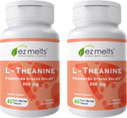 EZ Melts L-Teanina 200 mg - Suplemento para el Estrés y la Relajación - Sin Sabores Artificiales - Sin Somnolencia - No GMO y Vegano - Cereza Dulce - 60 Comprimidos Disolubles (30 Dosis)