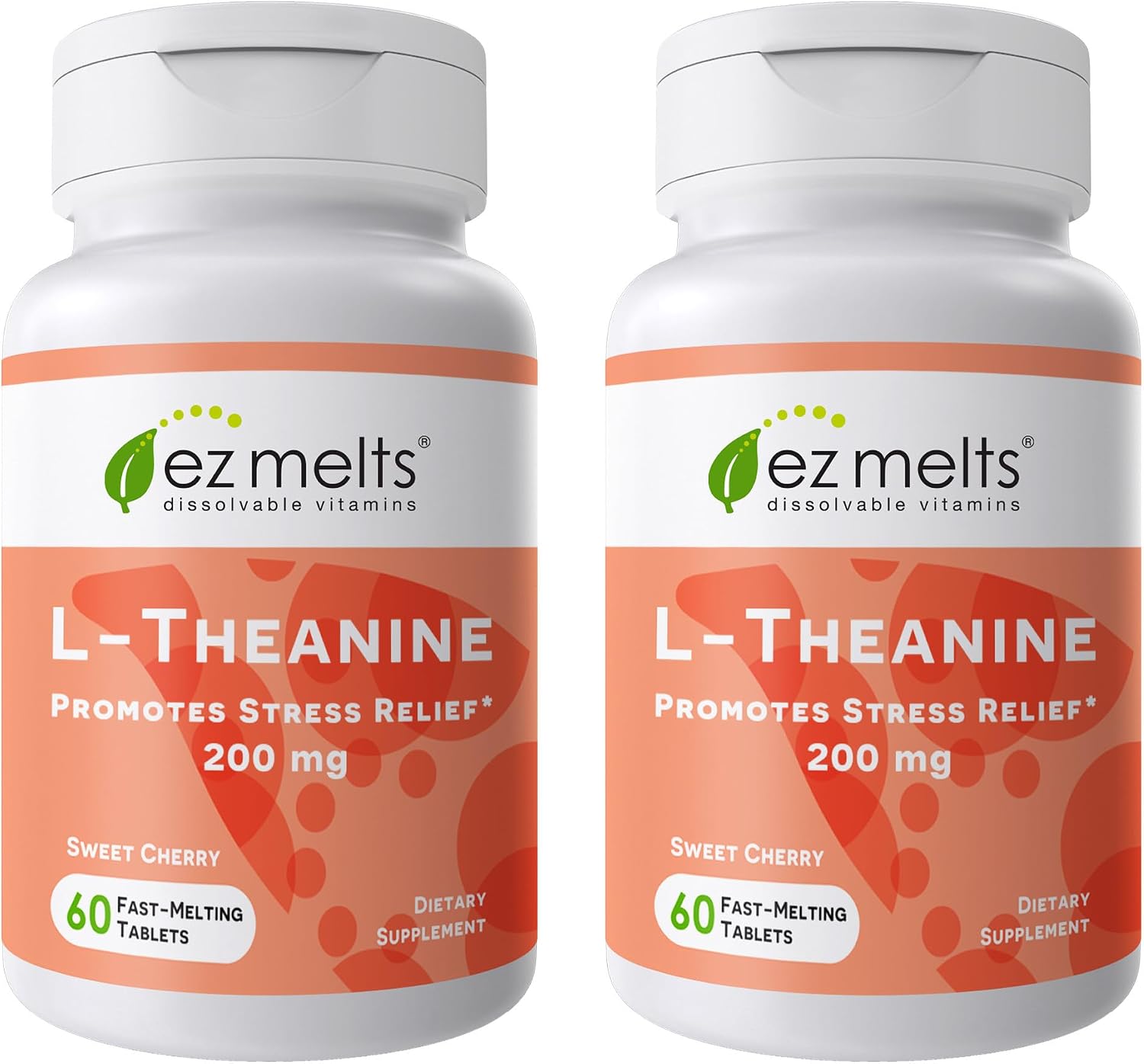 EZ Melts L-Teanina 200 mg - Suplemento para el Estrés y la Relajación - Sin Sabores Artificiales - Sin Somnolencia - No GMO y Vegano - Cereza Dulce - 60 Comprimidos Disolubles (30 Dosis)