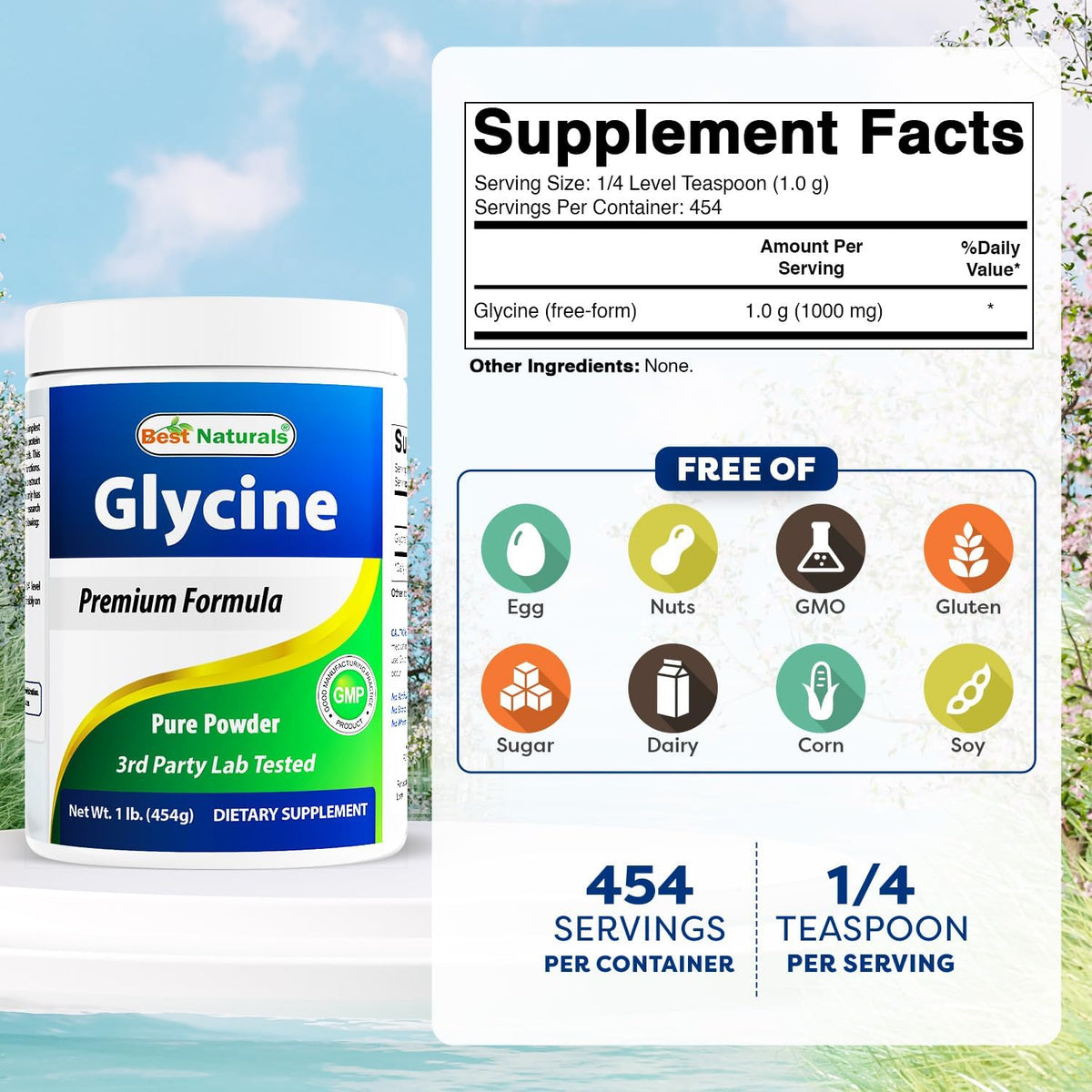Best Naturals Glycine Powder 1 LB - Apoyo a Neurotransmisores y Relajación – Image 2