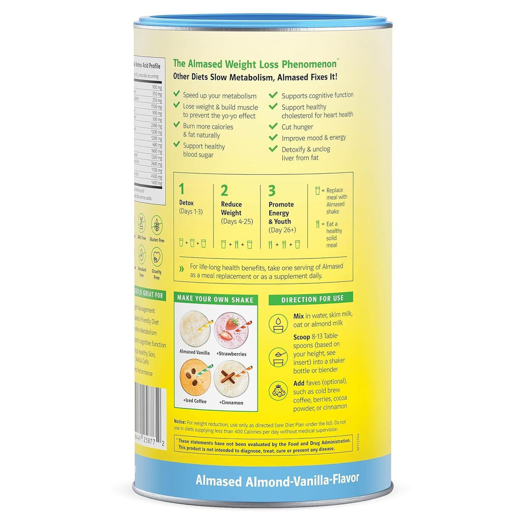 Almased Proteína en Polvo Vainilla - Bebida Sustitutiva de Comida Sin Gluten - Bajo Índice Glucémico - 17.6 oz (Paquete de 3)