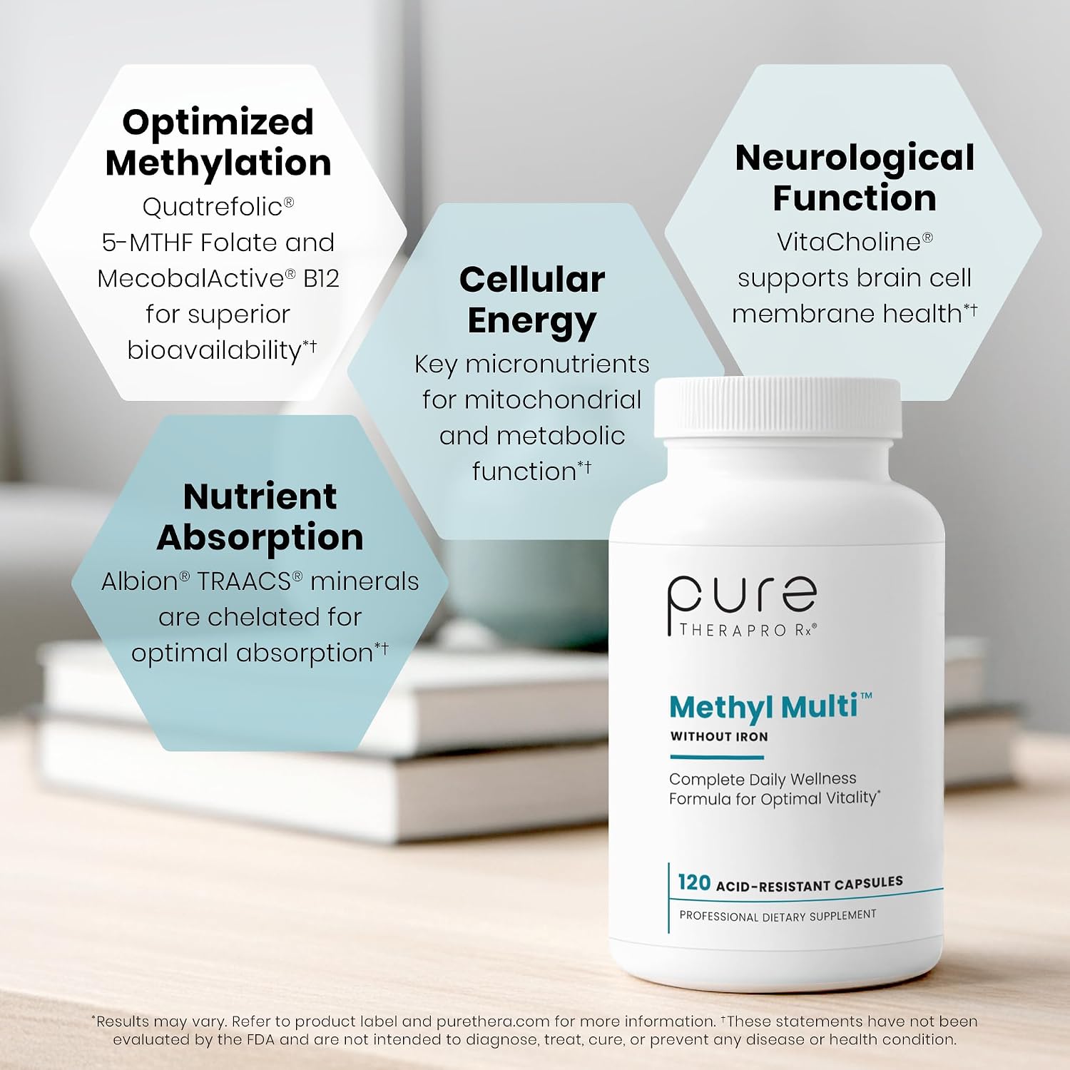 Pure Therapro Rx Methylated Multivitamin for Men & Women - Iron-Free Methylated Multivitamin with Methyl B12 & Methylfolate - 120 Capsules (2-Month Supply)