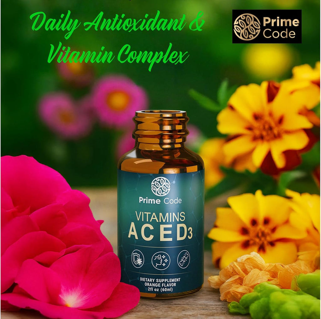 Prime Code Vitamin A Líquido con Vitaminas C, E y D3 - Complemento Alimenticio en Gotas, Sabor Naranja Natural