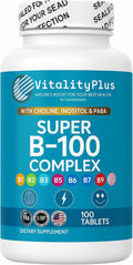 Super B-100 Complex – Complejo de Vitaminas B – Alta Potencia con Colina, Inositol y PABA – 100 Comprimidos