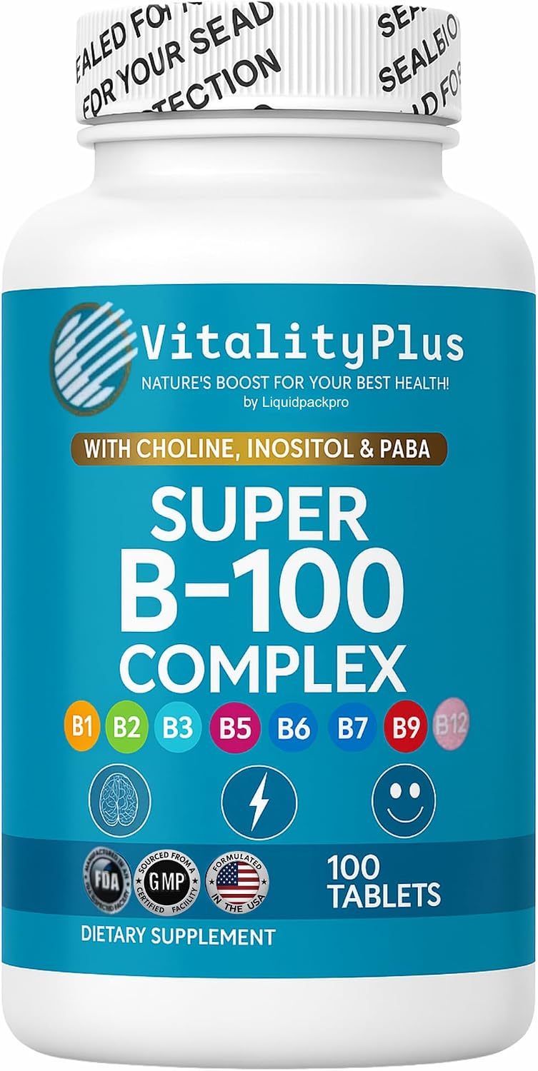 Super B-100 Complex – Complejo de Vitaminas B – Alta Potencia con Colina, Inositol y PABA – 100 Comprimidos