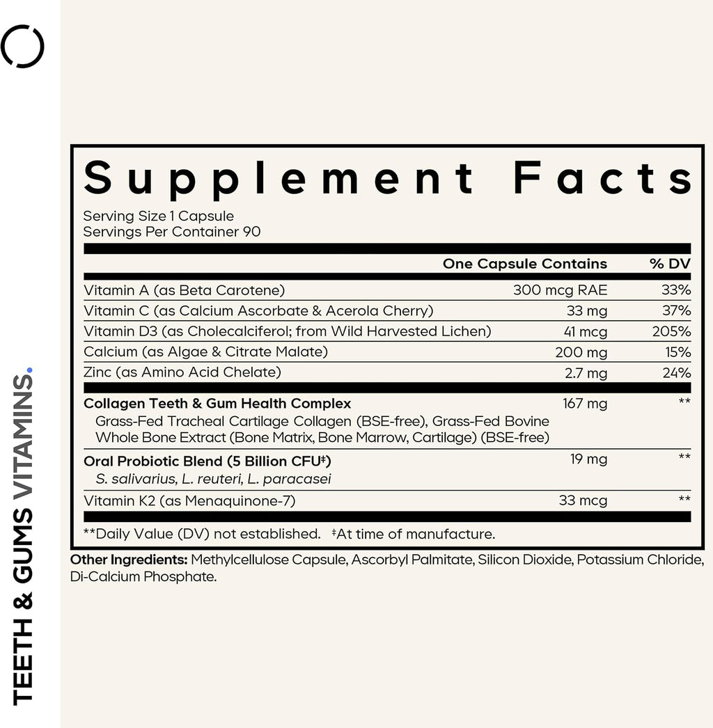 Codeage Teeth & Gums - Multivitamínico para Dientes y Encías con Probióticos Orales - 90 Cápsulas