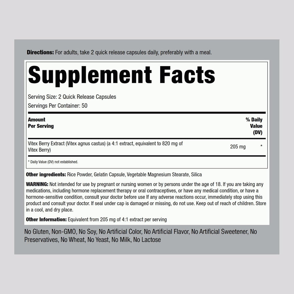 Piping Rock Vitex (Sauzgatillo) 100 Cápsulas - Suplemento para Mujeres