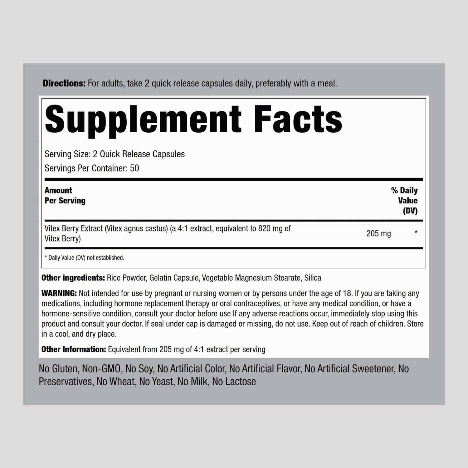 Piping Rock Vitex (Sauzgatillo) 100 Cápsulas - Suplemento para Mujeres