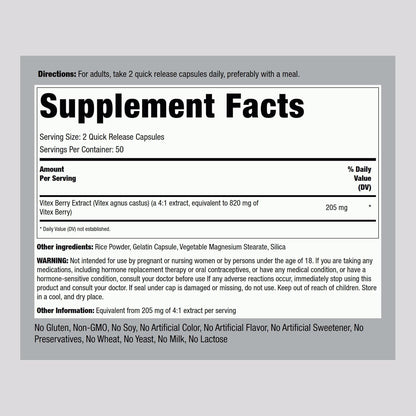 Piping Rock Vitex (Chasteberry) 100 Cápsulas - Suplemento para Mujeres – Image 2