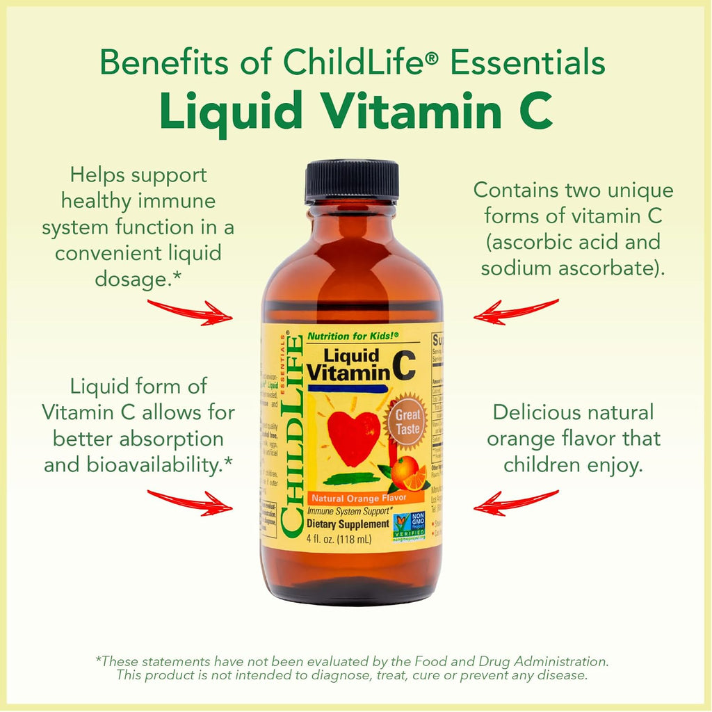 CHILDLIFE ESSENTIALS Immune Support 4-Pack - Pack de vitaminas y minerales líquidos para niños, con vitamina D3, vitamina C, First Defense y Equinácea