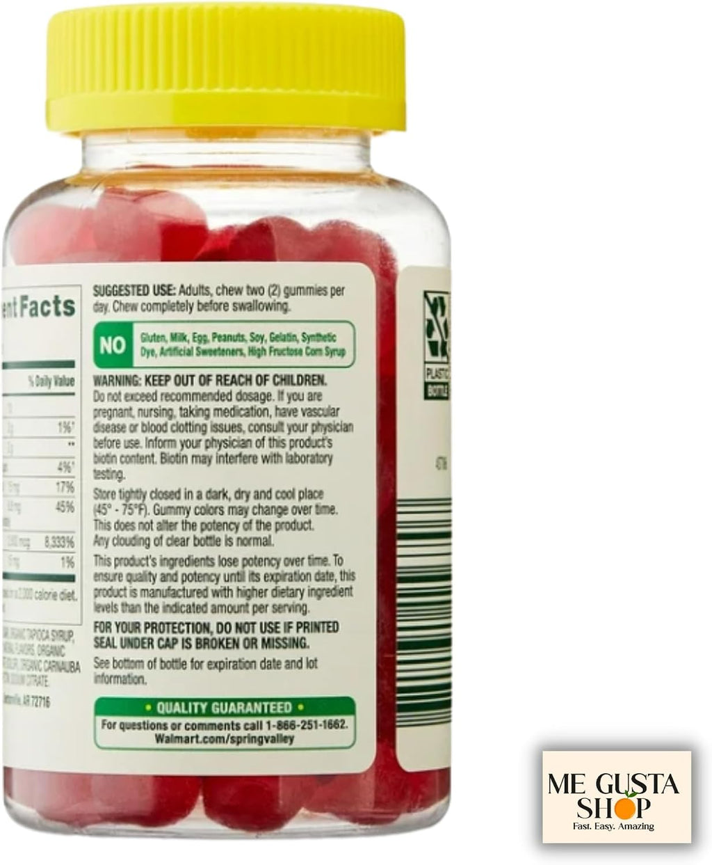 Spring Valley Biotina Gominolas Vegetarianas, Fresa, 2500 mcg, 60 unidades