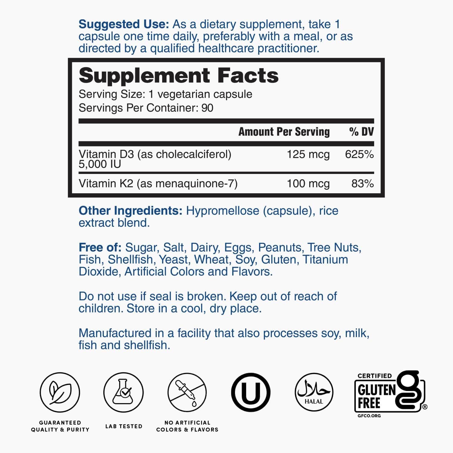 Nature's Lab Vitamin D3 Plus - Vitamina D3 y K2 (MK-7), 5000 UI + 100 mcg, 90 Cápsulas