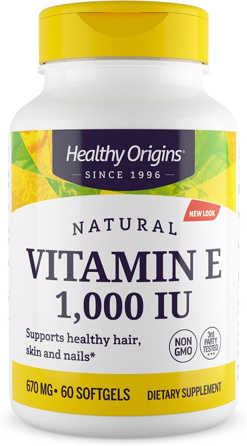 Healthy Origins Vitamina E, 1.000 UI (Natural) Tocoferoles Mixtos - 60 Cápsulas Blandas