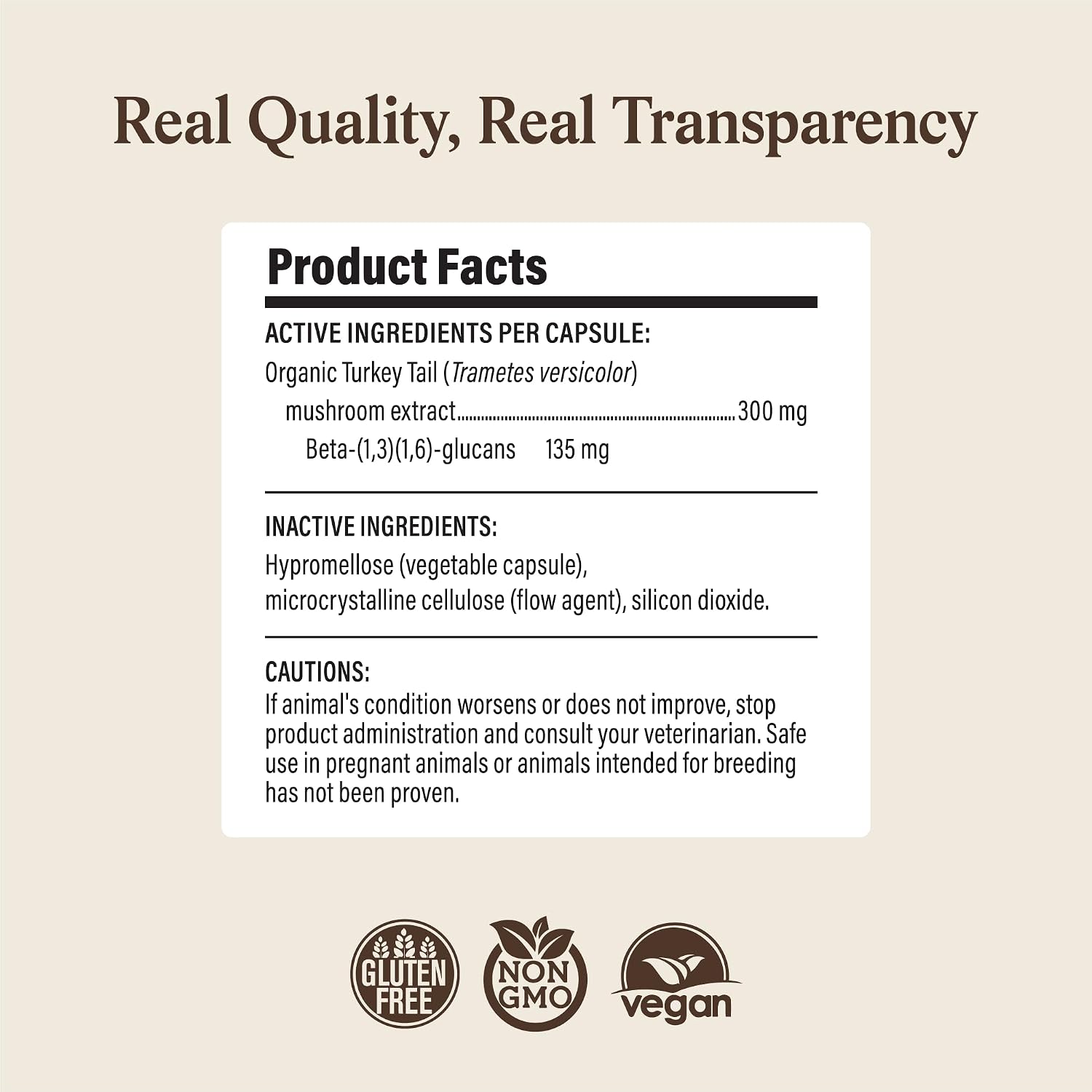 Real Mushrooms Turkey Tail para Mascotas – Suplemento Orgánico para Perros y Gatos – 90 Cápsulas