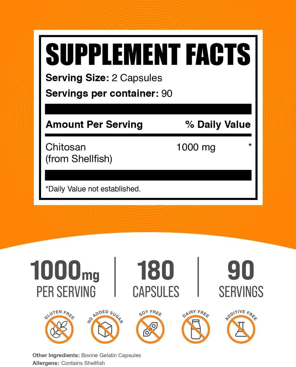 Chitosan 1000 mg Cápsulas - 180 Cápsulas (BulkSupplements)