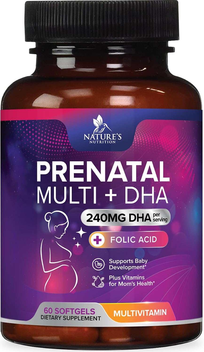 Vitaminas Prenatales con Ácido Fólico y Omega 3 DHA - 60 Cápsulas Blandas