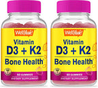 WellYeah Vitamina D3 + K2 Gominolas - 1000 UI D3, 100 mcg K2 - Salud Ósea y Muscular - Sabor Fresa Natural - 60 Gominolas