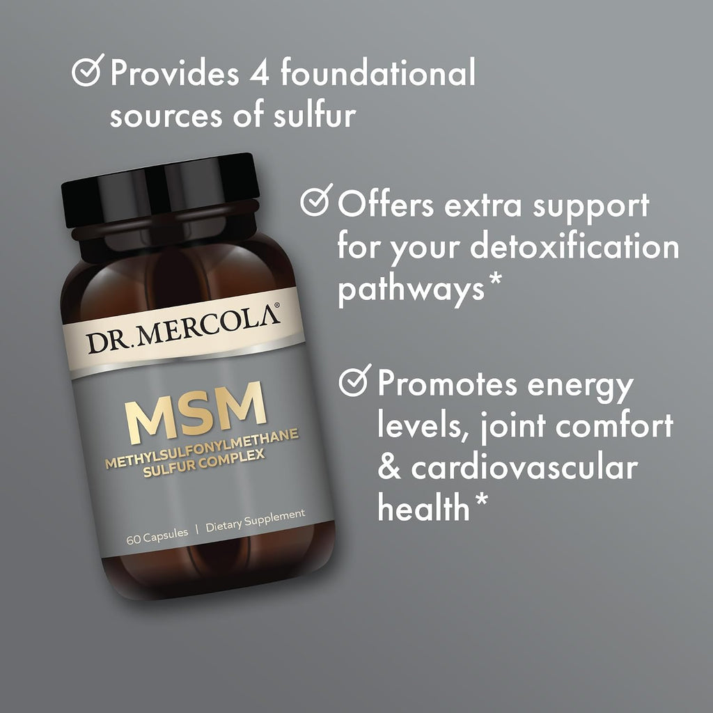 Dr. Mercola MSM Sulfur Complex - Apoyo Articular y Salud Celular - OptiMSM - R-Ácido Alfa Lipoico - TMG - Mezcla de Azufre Orgánico - 60 Cápsulas (30 Porciones)