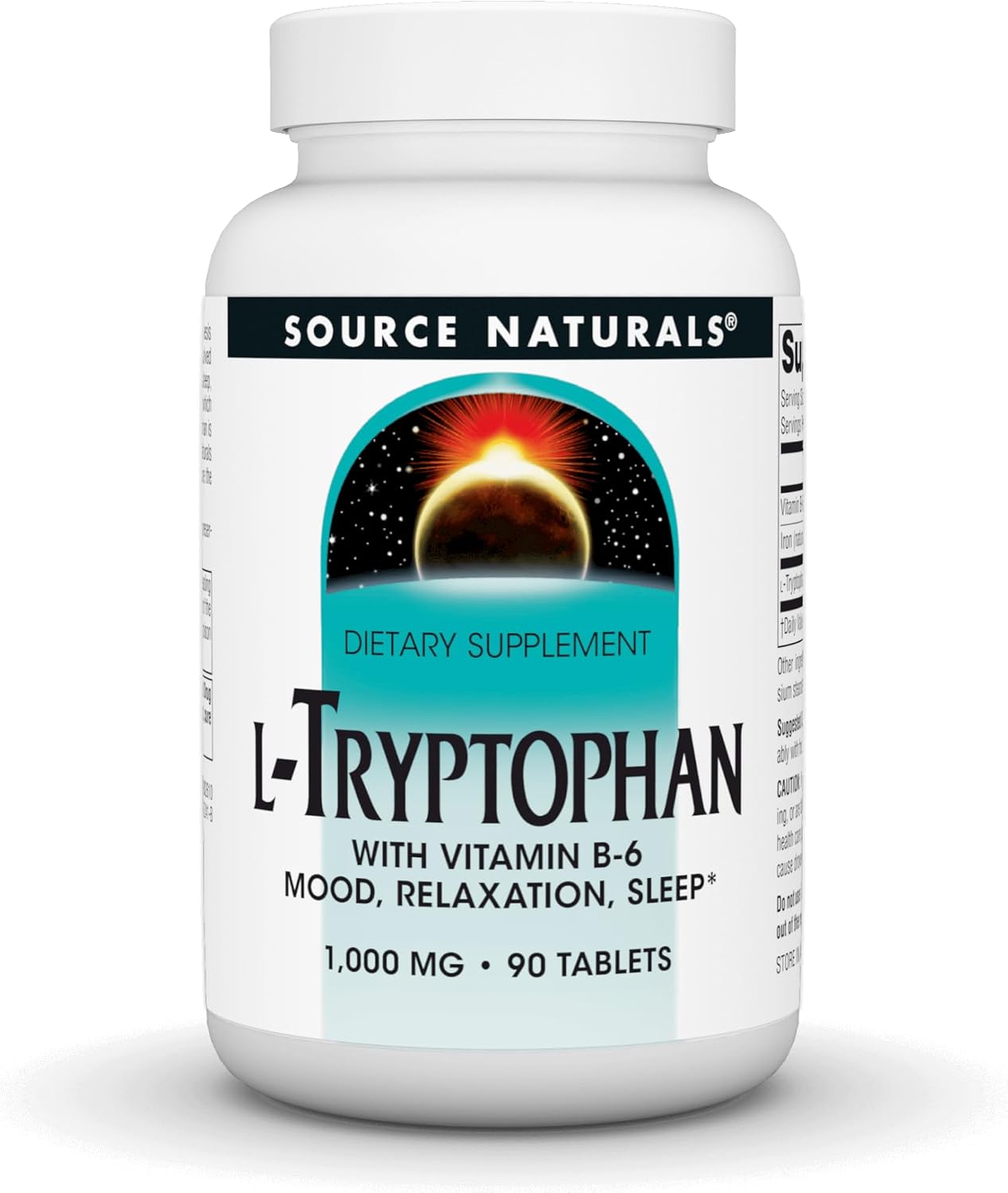 Source Naturals L-Triptófano con Vitamina B6 para el Estado de Ánimo, Relajación y Sueño - 1000 mg - 90 Comprimidos