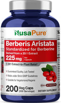NusaPure Berberine HCI Cápsulas, 225 mg, 200 Cápsulas Veganas (No GMO, Vegano)