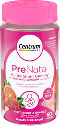 Centrum Prenatal Multivitamin Gummies con DHA y Ácido Fólico - Sabor Arándano Rojo y Naranja - 60 Gominolas