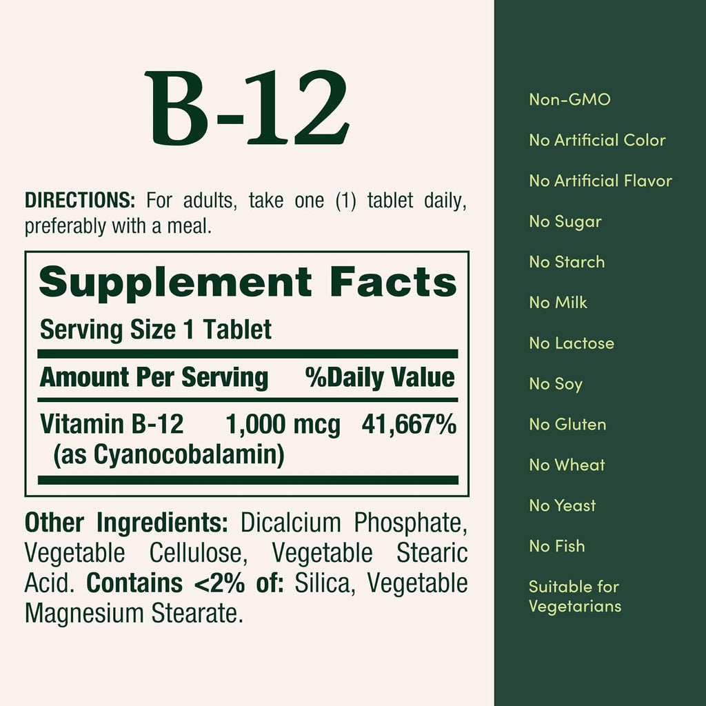 Nature's Bounty Vitamina B12 1000 mcg, 200 tabletas