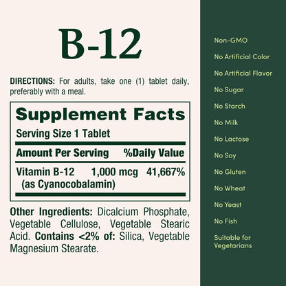 Nature's Bounty Vitamina B12 1000 mcg, 200 Comprimidos – Image 5