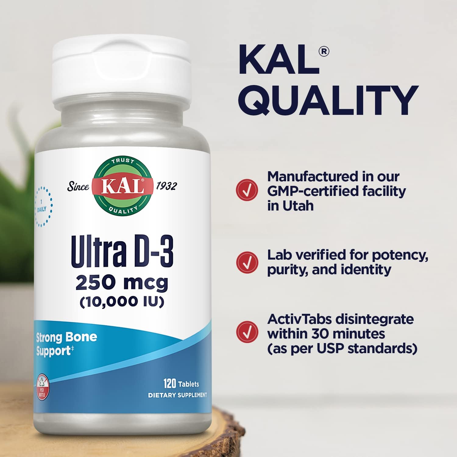 KAL Ultra Vitamina D3 10000 UI, 120 Comprimidos de Alta Potencia