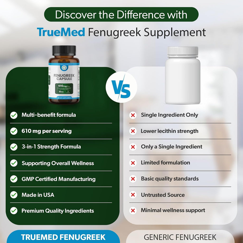TRUEMED Cápsulas de Fenogreco Orgánico 610 mg – 90 Cápsulas Vegetales