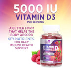 Health Nutrition Naturals Gomitas de Vitamina D3 5000 IU (125 mcg) - Sabor Frambuesa - 60 Gomitas