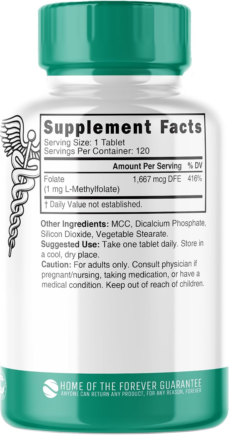 Nutri 5-MTHF L-Metilfolato 1 mg - 120 Comprimidos Veganos - Complemento Alimenticio