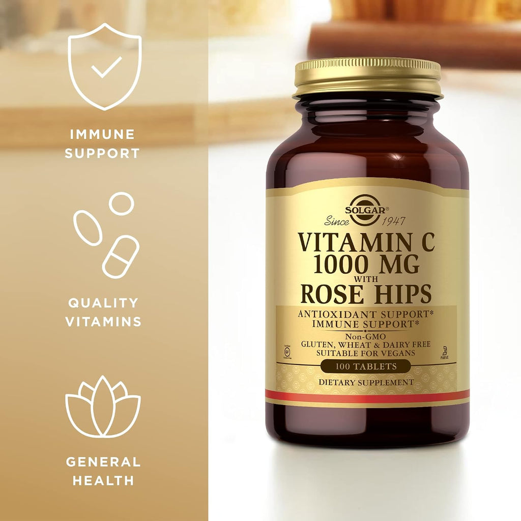 Solgar Vitamin C 1000 mg with Rose Hips - 100 Tablets - Antioxidant & Immune Support - Gluten Free, Vegan