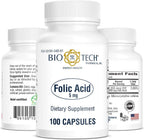 Ácido Fólico 5mg – BioTech Pharmacal – 100 Cápsulas – Pack de 2