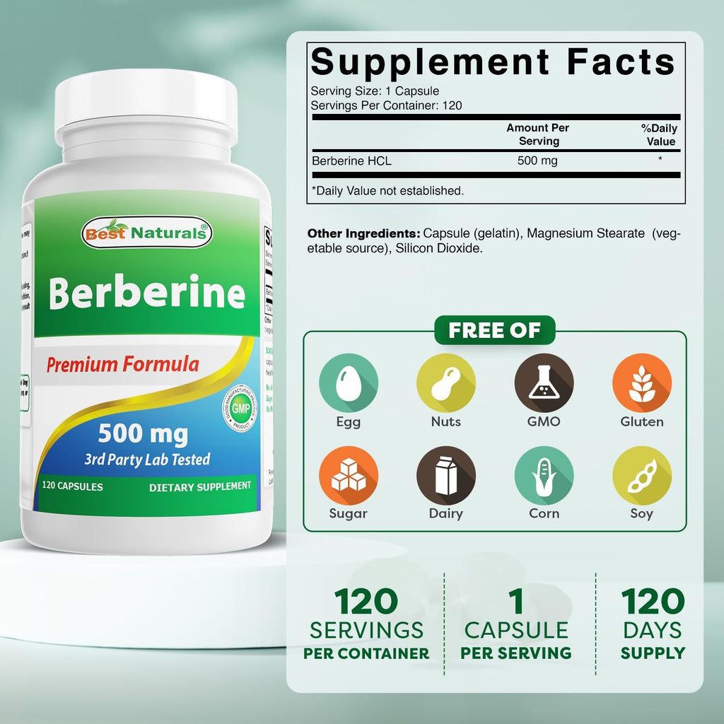 Best Naturals Berberina 500 mg, 120 Cápsulas