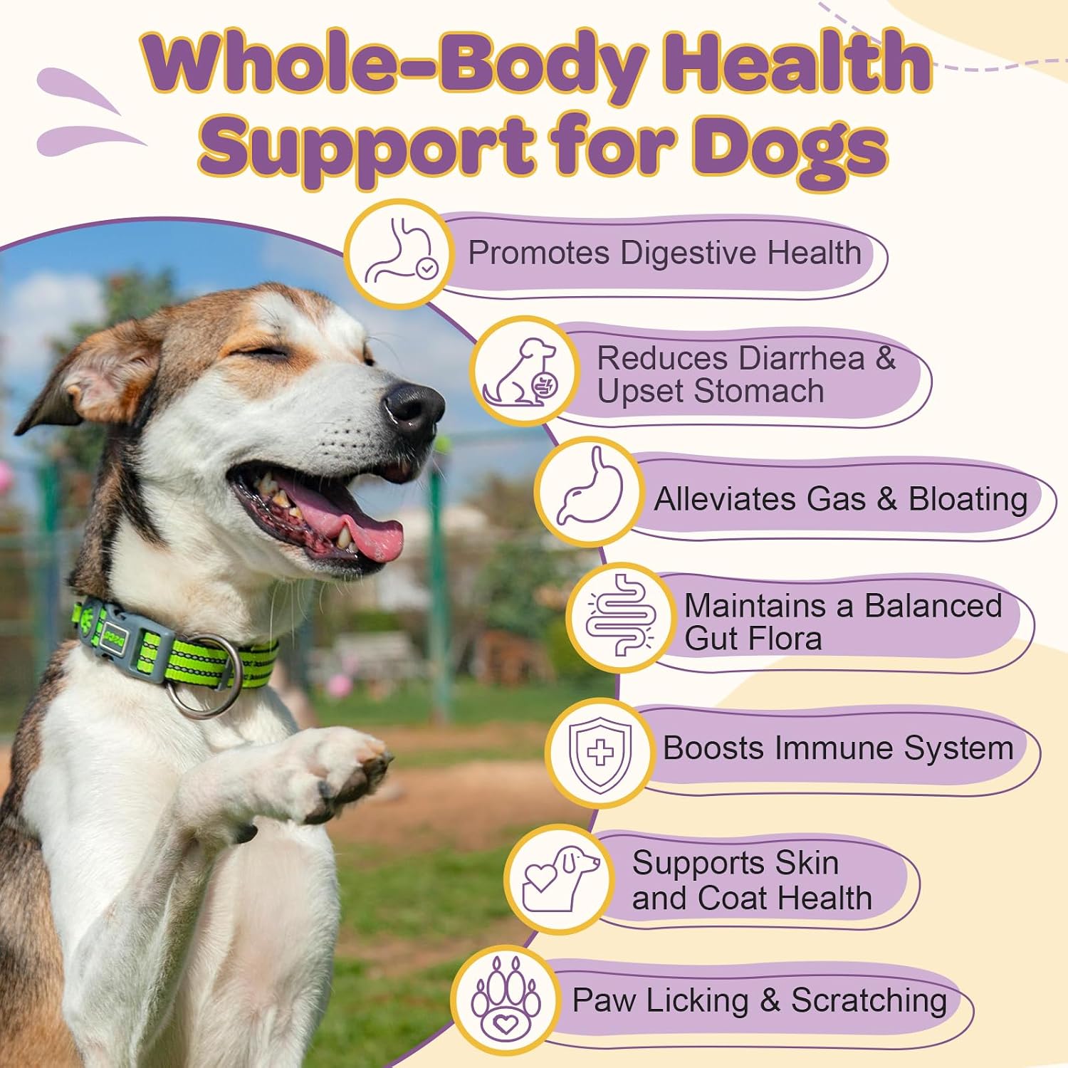 Probióticos para Perros – 6 Billones de UFC y 10 Cepas con Prebióticos, Omega-3, Enzimas Digestivas y Multivitaminas, Masticables Sabor Pato para Salud Digestiva e Inmune, 120 Chews