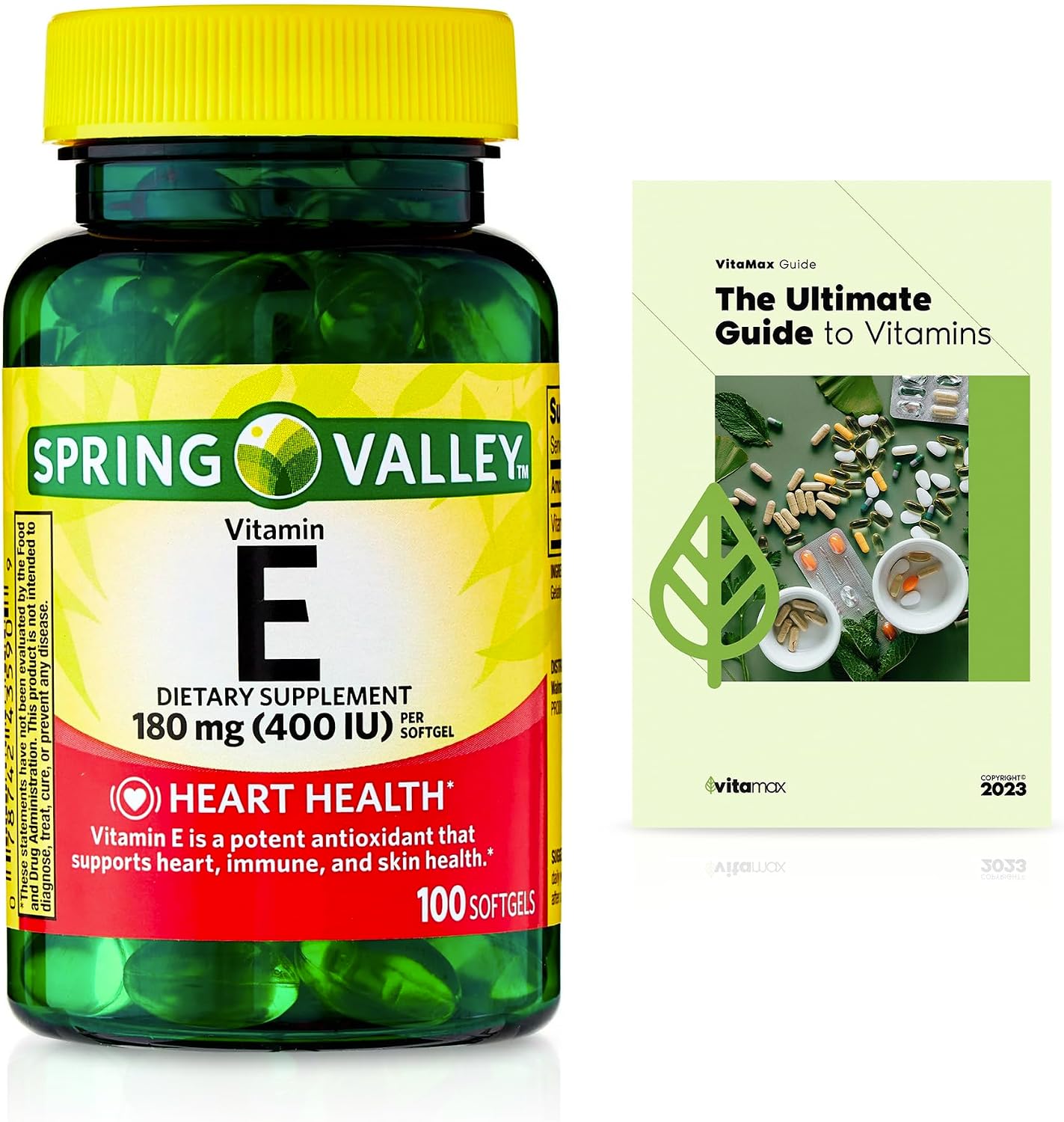 Spring Valley Vitamina E 400 UI (180 mg) - 100 Cápsulas Blandas + Guía VitaMax
