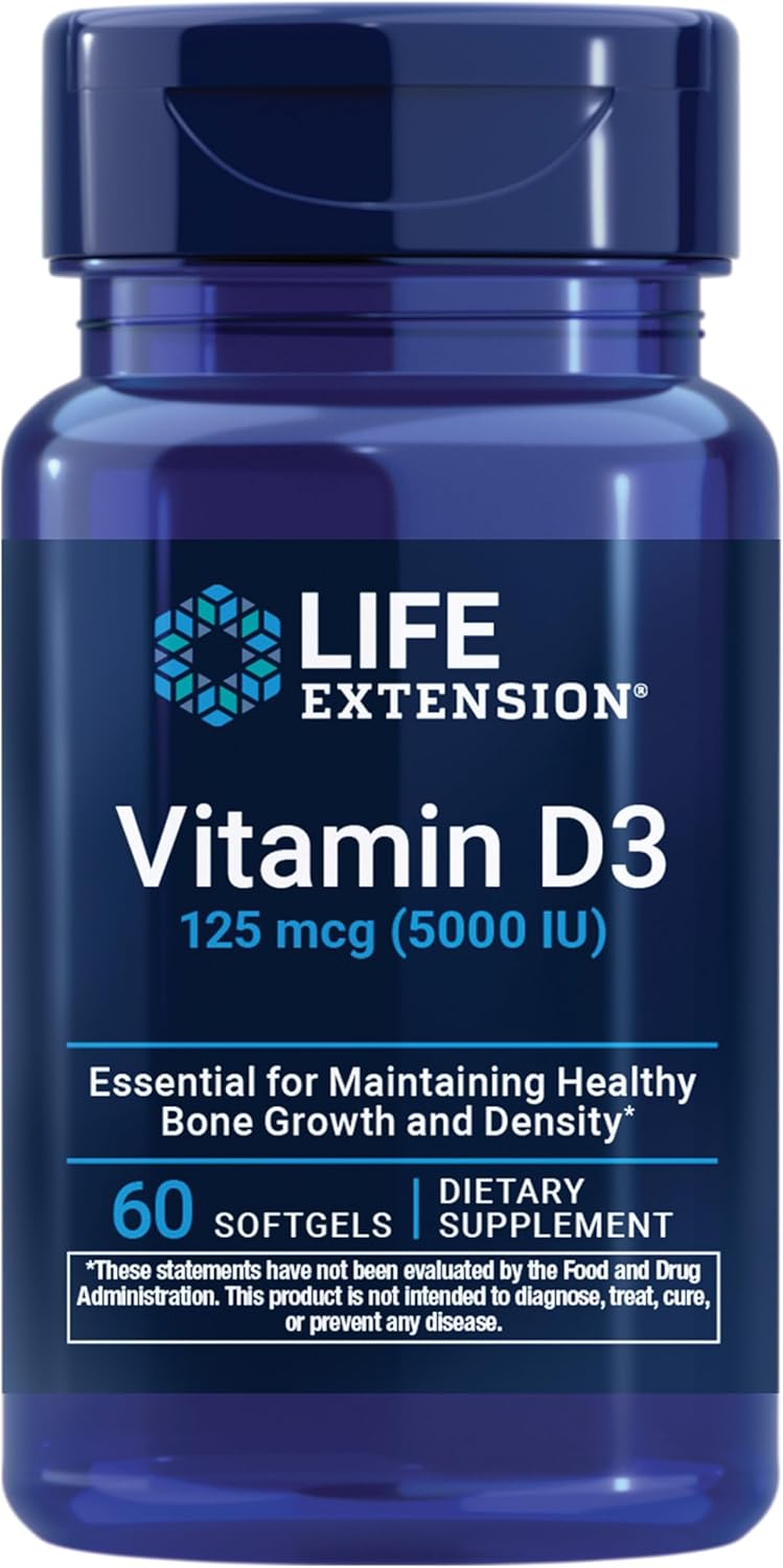 Life Extension Vitamina D3 125 mcg (5000 UI) – 60 Cápsulas Blandas