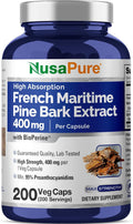 NusaPure Extracto de Corteza de Pino Marítimo Francés 400mg - 200 Cápsulas Veganas