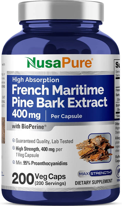 NusaPure Extracto de Corteza de Pino Marítimo Francés 400mg - 200 Cápsulas Veganas – Image 1