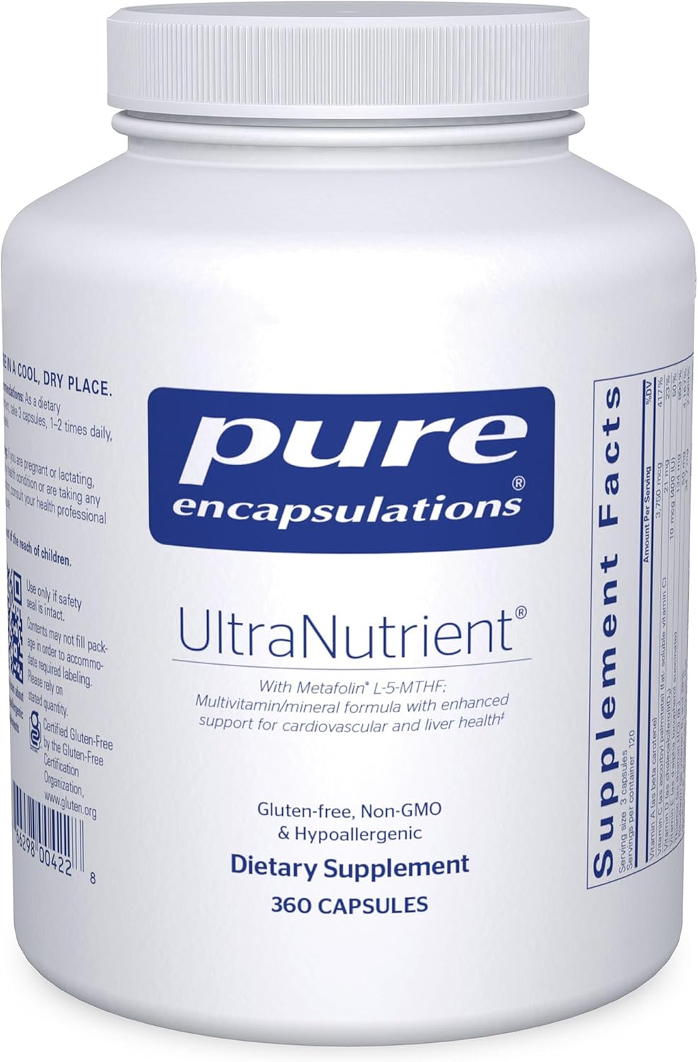Pure Encapsulations UltraNutrient - Multivitamínico y Minerales - Apoyo Cardiovascular y Hepático - con Vitamina C, CoQ10 - Sin Gluten - 180 Cápsulas