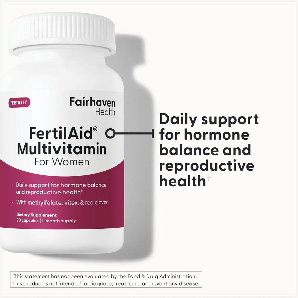 Fairhaven Health FertilAid para Mujer – Vitaminas Prenatales y Suplemento de Fertilidad con Vitex y Folato – Apoya la Regularidad del Ciclo y la Ovulación* – 90 Cápsulas