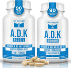 LifeStrength ADK Suplemento (90 comprimidos, Pack de 2) - Vitaminas A, D3 y K2 MK-7 para Huesos e Inmunidad