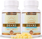 DIATMOON Vitamina D3 K2 5000 UI + 200 mcg MK-7, 120 Cápsulas Blandas