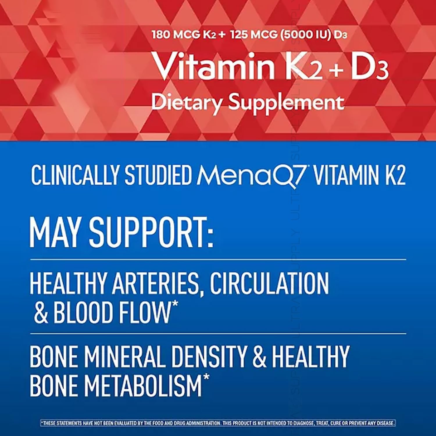 Vitamina K2 + D3 Cápsulas Blandas, 180 mcg y 125 mcg (5000 UI) | Apoyo para Huesos, Corazón e Inmunidad, con MenaQ7 MK-7